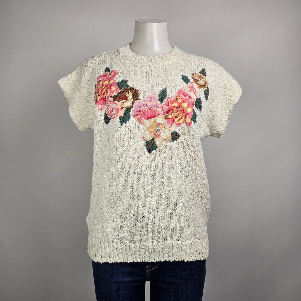 Vintage Bay Club Floral Knit Sweater Size M